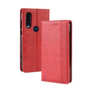 Magnetic Buckle Retro Crazy Horse Texture Horizontal Flip Leather Case for Motorola One Action, with Holder & Card Slots & Photo Frame(Red)