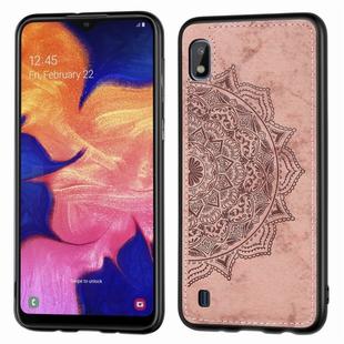 Embossed Mandala Pattern Magnetic PC + TPU + Fabric Shockproof Case for Galaxy A10, with Lanyard(Rose Gold)