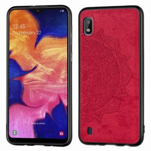 Embossed Mandala Pattern Magnetic PC + TPU + Fabric Shockproof Case for Galaxy A10, with Lanyard(Red)