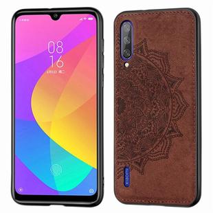 Embossed Mandala Pattern Magnetic PC + TPU + Fabric Shockproof Case for Xiaomi Mi CC9 / A3 Lite, with Lanyard(Brown)