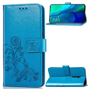 Lucky Clover Pressed Flowers Pattern Leather Case for OPPO Reno 10x Zoom, with Holder & Card Slots & Wallet & Hand Strap(Blue)