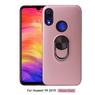 360 Rotary Multifunctional Stent PC+TPU Case for Huawei Y9(2019),with Magnetic Invisible Holder(Rose Gold)