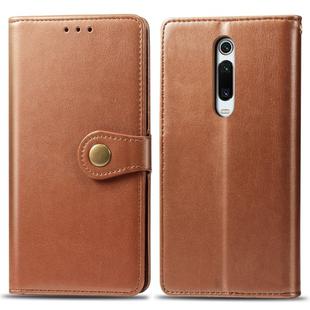 Retro Solid Color Leather Buckle Mobile Phone Protection Leather Case with Lanyard & Photo Frame & Card Slot & Wallet & Bracket Function for Xiaomi 9T / 9T Pro / Redmi K20 / Redmi K20 Pro(Brown)