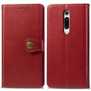 Retro Solid Color Leather Buckle Mobile Phone Protection Leather Case with Lanyard & Photo Frame & Card Slot & Wallet & Bracket Function for Xiaomi 9T / 9T Pro / Redmi K20 / Redmi K20 Pro(Red)