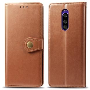Retro Solid Color Leather Buckle Mobile Phone Protection Leather Case with Lanyard & Photo Frame & Card Slot & Wallet & Bracket Function for Sony Xperia XZ4(Brown)