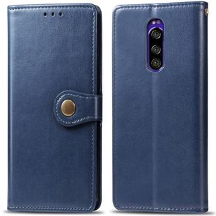 Retro Solid Color Leather Buckle Mobile Phone Protection Leather Case with Lanyard & Photo Frame & Card Slot & Wallet & Bracket Function for Sony Xperia XZ4(Blue)