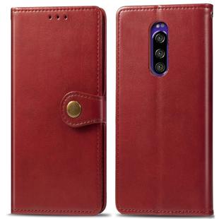Retro Solid Color Leather Buckle Mobile Phone Protection Leather Case with Lanyard & Photo Frame & Card Slot & Wallet & Bracket Function for Sony Xperia XZ4(Red)