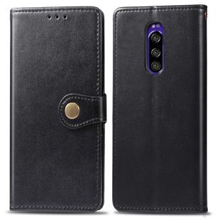 Retro Solid Color Leather Buckle Mobile Phone Protection Leather Case with Lanyard & Photo Frame & Card Slot & Wallet & Bracket Function for Sony Xperia XZ4(Black)
