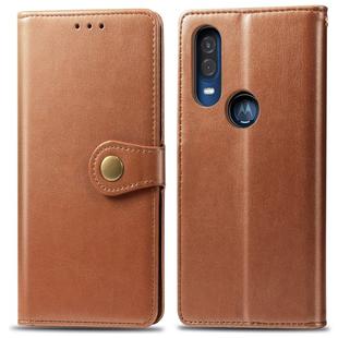 Retro Solid Color Leather Buckle Mobile Phone Protection Leather Case with Lanyard & Photo Frame & Card Slot & Wallet & Bracket Function for Motorola Moto P40(Brown)