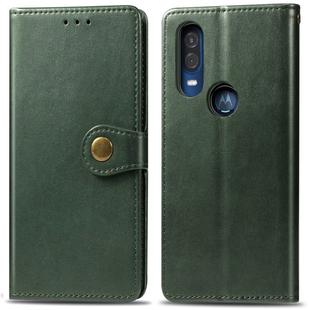 Retro Solid Color Leather Buckle Mobile Phone Protection Leather Case with Lanyard & Photo Frame & Card Slot & Wallet & Bracket Function for Motorola Moto P40(Green)