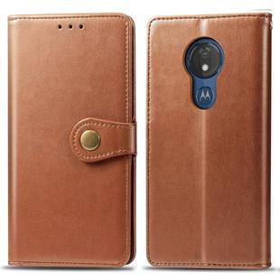 Retro Solid Color Leather Buckle Mobile Phone Protection Leather Case with Lanyard & Photo Frame & Card Slot & Wallet & Bracket Function for Motorola Moto G7 Play(Brown)