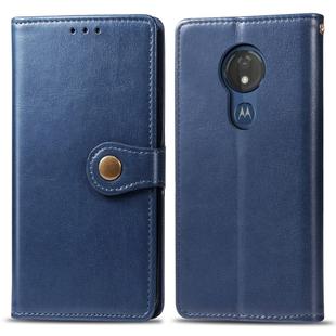 Retro Solid Color Leather Buckle Mobile Phone Protection Leather Case with Lanyard & Photo Frame & Card Slot & Wallet & Bracket Function for Motorola Moto G7 Play(Blue)