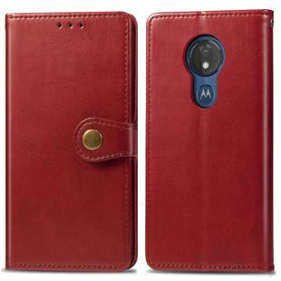 Retro Solid Color Leather Buckle Mobile Phone Protection Leather Case with Lanyard & Photo Frame & Card Slot & Wallet & Bracket Function for Motorola Moto G7 Play(Red)