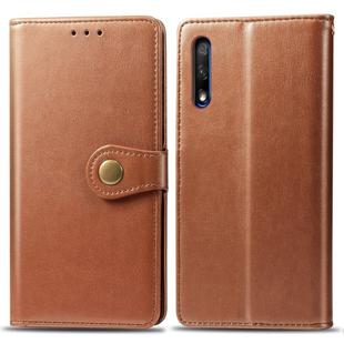 Retro Solid Color Leather Buckle Mobile Phone Protection Leather Case with Lanyard & Photo Frame & Card Slot & Wallet & Bracket Function for Huawei Honor 9X(Brown)