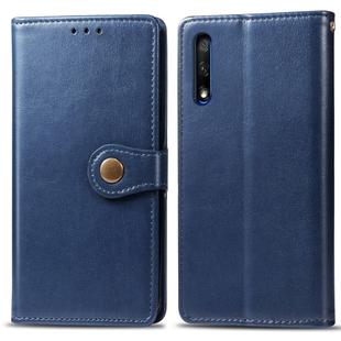 Retro Solid Color Leather Buckle Mobile Phone Protection Leather Case with Lanyard & Photo Frame & Card Slot & Wallet & Bracket Function for Huawei Honor 9X(Blue)