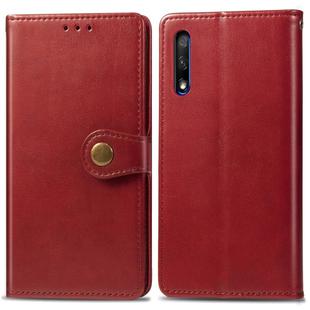 Retro Solid Color Leather Buckle Mobile Phone Protection Leather Case with Lanyard & Photo Frame & Card Slot & Wallet & Bracket Function for Huawei Honor 9X(Red)