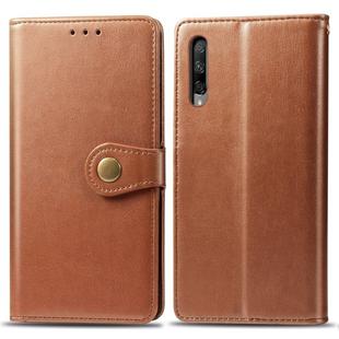 Retro Solid Color Leather Buckle Mobile Phone Protection Leather Case with Lanyard & Photo Frame & Card Slot & Wallet & Bracket Function for Huawei Honor 9X Pro(Brown)