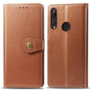 Retro Solid Color Leather Buckle Mobile Phone Protection Leather Case with Lanyard & Photo Frame & Card Slot & Wallet & Bracket Function for Huawei Y9 Prime 2019(Brown)