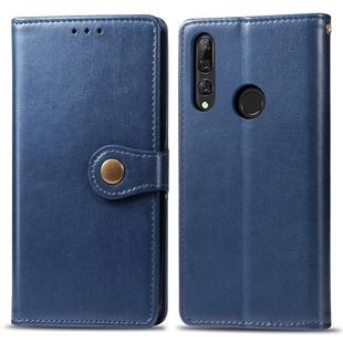Retro Solid Color Leather Buckle Mobile Phone Protection Leather Case with Lanyard & Photo Frame & Card Slot & Wallet & Bracket Function for Huawei Y9 Prime 2019(Blue)