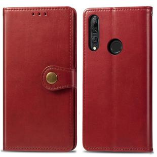 Retro Solid Color Leather Buckle Mobile Phone Protection Leather Case with Lanyard & Photo Frame & Card Slot & Wallet & Bracket Function for Huawei Y9 Prime 2019(Red)