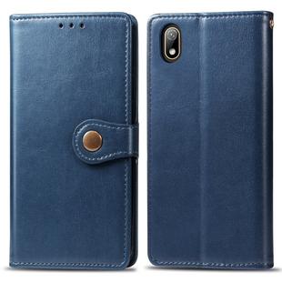 Retro Solid Color Leather Buckle Mobile Phone Protection Leather Case with Lanyard & Photo Frame & Card Slot & Wallet & Bracket Function for Huawei Y5 2019(Blue)