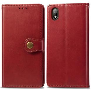 Retro Solid Color Leather Buckle Mobile Phone Protection Leather Case with Lanyard & Photo Frame & Card Slot & Wallet & Bracket Function for Huawei Y5 2019(Red)