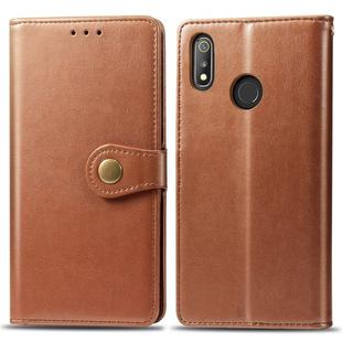 Retro Solid Color Leather Buckle Mobile Phone Protection Leather Case with Lanyard & Photo Frame & Card Slot & Wallet & Bracket Function for OPPO Realme 3 Pro(Brown)
