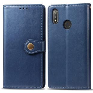 Retro Solid Color Leather Buckle Mobile Phone Protection Leather Case with Lanyard & Photo Frame & Card Slot & Wallet & Bracket Function for OPPO Realme 3 Pro(Blue)
