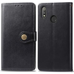 Retro Solid Color Leather Buckle Mobile Phone Protection Leather Case with Lanyard & Photo Frame & Card Slot & Wallet & Bracket Function for OPPO Realme 3 Pro(Black)