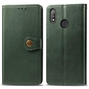 Retro Solid Color Leather Buckle Mobile Phone Protection Leather Case with Lanyard & Photo Frame & Card Slot & Wallet & Bracket Function for OPPO Realme 3 Pro(Green)