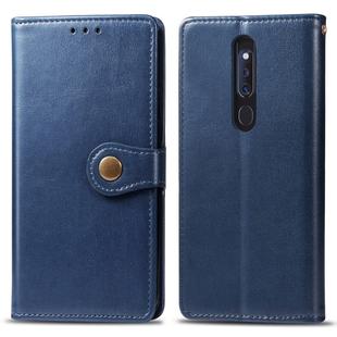 Retro Solid Color Leather Buckle Mobile Phone Protection Leather Case with Lanyard & Photo Frame & Card Slot & Wallet & Bracket Function for OPPO F11 Pro / A9X(Blue)