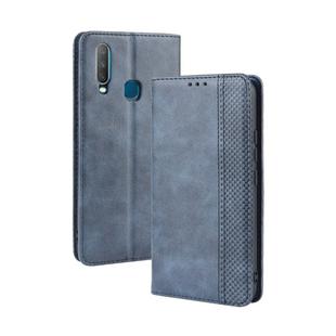 Magnetic Buckle Retro Crazy Horse Texture Horizontal Flip Leather Case fo Vivo Y17 / Y15 / Y3, with Holder & Card Slots & Photo Frame(Blue)