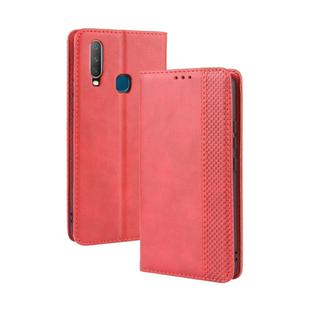 Magnetic Buckle Retro Crazy Horse Texture Horizontal Flip Leather Case fo Vivo Y17 / Y15 / Y3, with Holder & Card Slots & Photo Frame(Red)