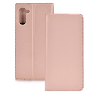 Electric Pressed Plain Texture Ultra-thin Magnetic Suction TPU + PU Leather Case with Holder & Card Slot for Galaxy Note10(Rose gold)