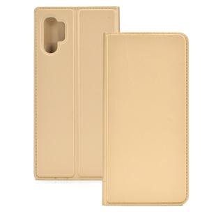 Electric Pressed Plain Texture Ultra-thin Magnetic Suction TPU + PU Leather Case with Holder & Card Slot for Galaxy Note10+ (Gold)