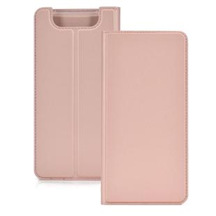 Electric Pressed Plain Texture Ultra-thin Magnetic Suction TPU + PU Leather Case with Holder & Card Slot for Galaxy A80(Rose gold)