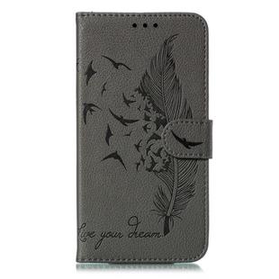 Feather Pattern Litchi Texture Horizontal Flip Leather Case with Wallet & Holder & Card Slots For Galaxy M30s(Gray)