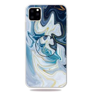For iPhone 11 Pro Max 3D Marble Soft Silicone TPU Case Cover with Bracket (Golden Line Blue)