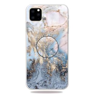 For iPhone 11 Pro Max 3D Marble Soft Silicone TPU Case Cover with Bracket (Gold Ash)