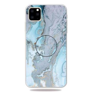 For iPhone 11 Pro Max 3D Marble Soft Silicone TPU Case Cover with Bracket (Silver Blue)