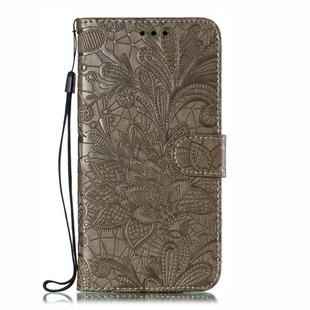 Lace Flower Embossing Pattern Horizontal Flip Leather Case for Moto P40 Power, with Holder & Card Slots & Wallet & Photo Frame & Lanyard(Gray)