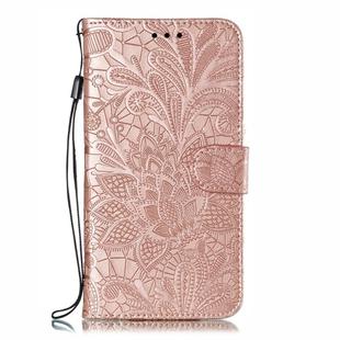 Lace Flower Embossing Pattern Horizontal Flip Leather Case for Moto P40 Power, with Holder & Card Slots & Wallet & Photo Frame & Lanyard(Rose Gold)