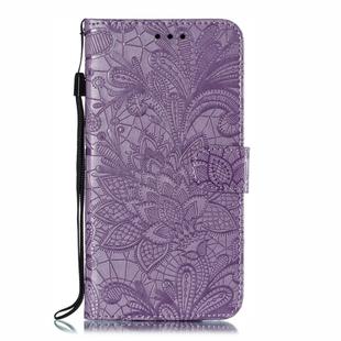 Lace Flower Embossing Pattern Horizontal Flip Leather Case for Moto P40 Play , with Holder & Card Slots & Wallet & Photo Frame & Lanyard(Purple)