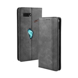 Magnetic Buckle Retro Crazy Horse Texture Horizontal Flip Leather Case for Asus ROG Phone II ZS660KL ,with Holder & Card Slots & Photo Frame(Black)