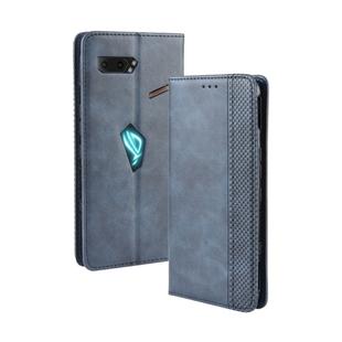 Magnetic Buckle Retro Crazy Horse Texture Horizontal Flip Leather Case for Asus ROG Phone II ZS660KL ,with Holder & Card Slots & Photo Frame(Blue)