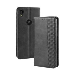 Magnetic Buckle Retro Crazy Horse Texture Horizontal Flip Leather Case for Motorola Moto E6,with Holder & Card Slots & Photo Frame(Black)