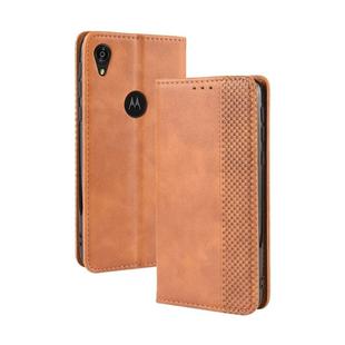 Magnetic Buckle Retro Crazy Horse Texture Horizontal Flip Leather Case for Motorola Moto E6,with Holder & Card Slots & Photo Frame(Brown)