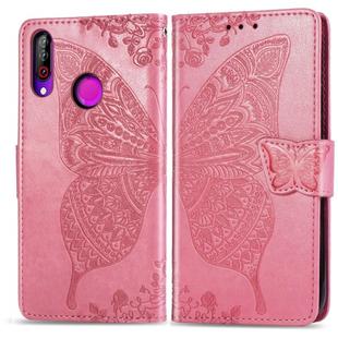 Butterfly Love Flowers Embossing Horizontal Flip Leather Case For LG W30  with Holder & Card Slots & Wallet & Lanyard(Pink)