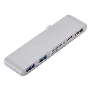 Type C To HDMI USB3.0 HUB USB-C Charging SD/TF Card Adapter For Macbook GW(Silver)