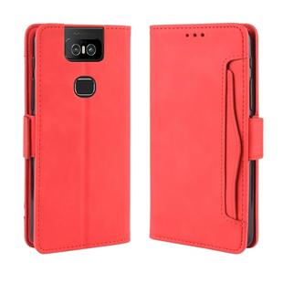 Wallet Style Skin Feel Calf Pattern Leather Case For Asus Zenfone 6 ZS630KL,with Separate Card Slot(Red)
